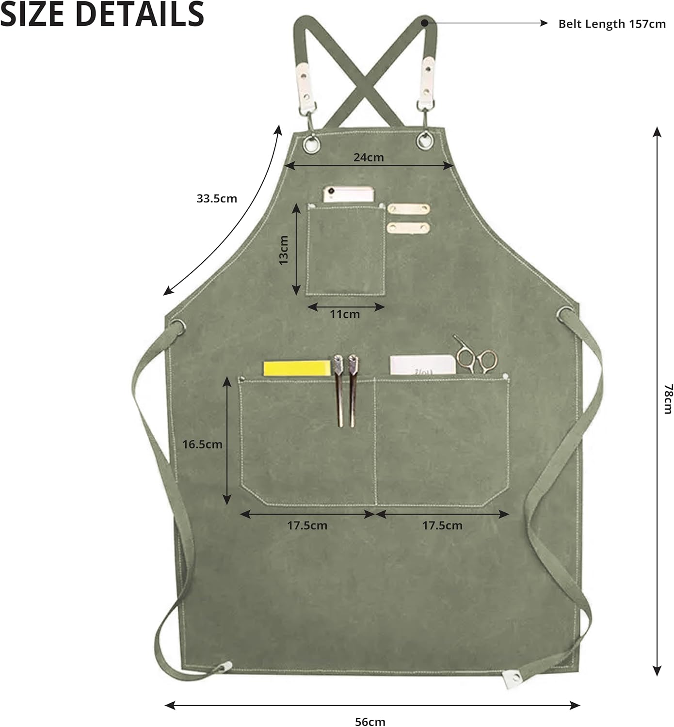 YANEK Chef Apron Cotton Canvas Cross Back Adjustable Apron with 3 Pockets Waterdrop Resistant | for Chef, Artist Painting, Baker, Barista, Bartender, Restaurant, BBQ Aprons for Unisex