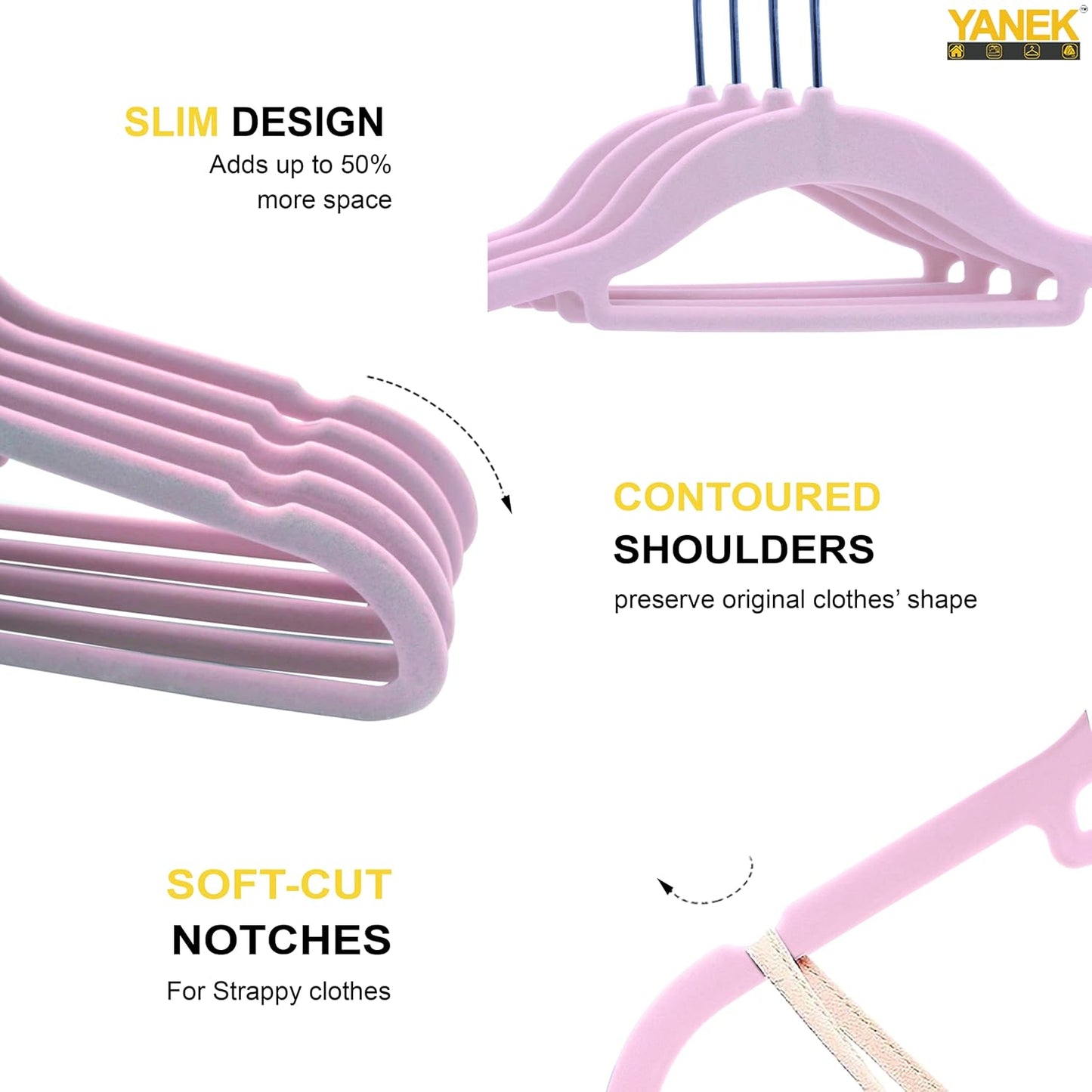 YANEK Non-Slip Velvet Hangers | Ultra Thin | Heavy Duty | 360° Rotating Hook | For Suit, Dress, Shirts (White, 50)