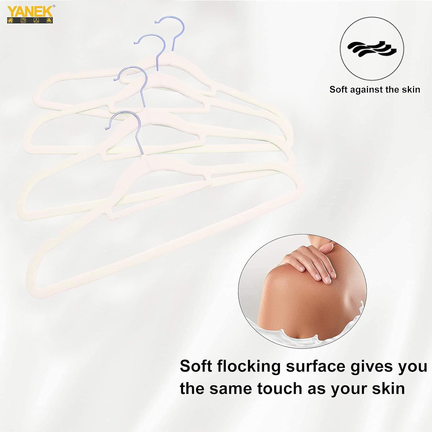 YANEK Non-Slip Velvet Hangers | Ultra Thin | Heavy Duty | 360° Rotating Hook | For Suit, Dress, Shirts (White, 50)