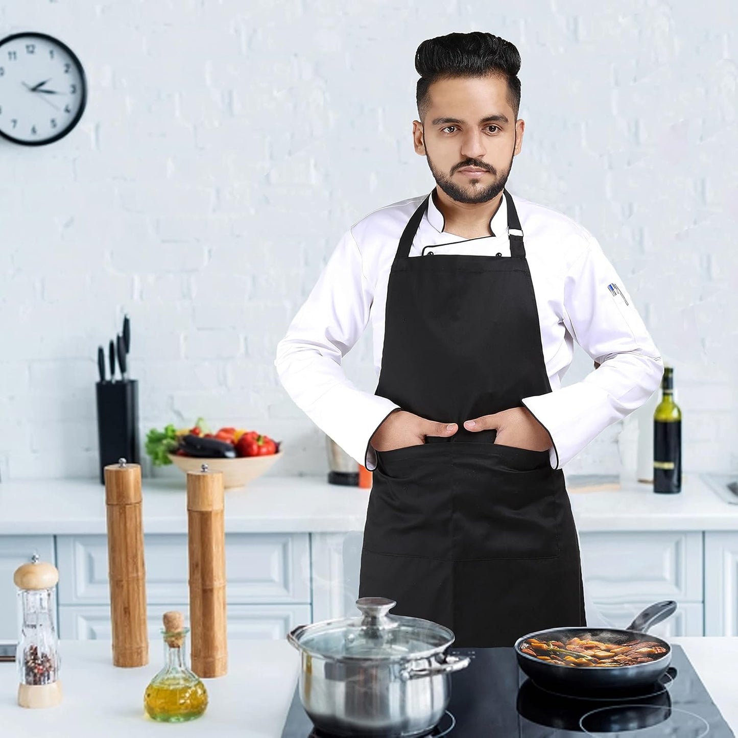 YANEK Kitchen Apron | Unisex Chef Kitchen Adjustable Bib Apron with Pockets | For Home, Restaurant, Cafe