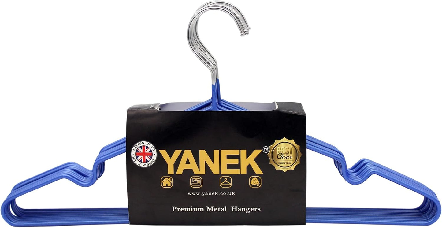 YANEK Metal Hangers | For Shirt, Coat, Trousers | Strong, Anti Slip & Space Saving | Rubber Coated, 40 CM (Black, 50)