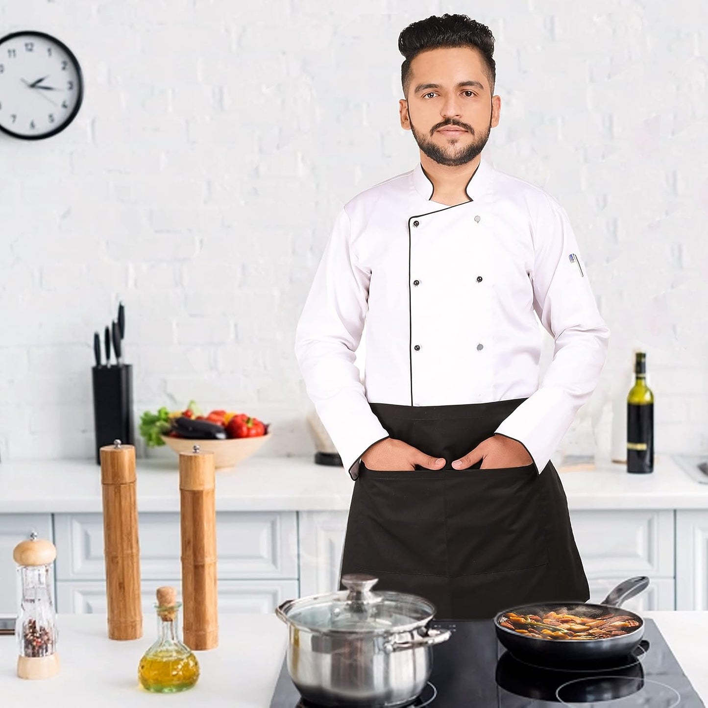 YANEK Kitchen Short Apron | Unisex | Chef Kitchen Adjustable Bib Apron with Pockets & Adjustable Tie Rope | For Home, Restaurant, Café, Hotel, Bakery, Salon