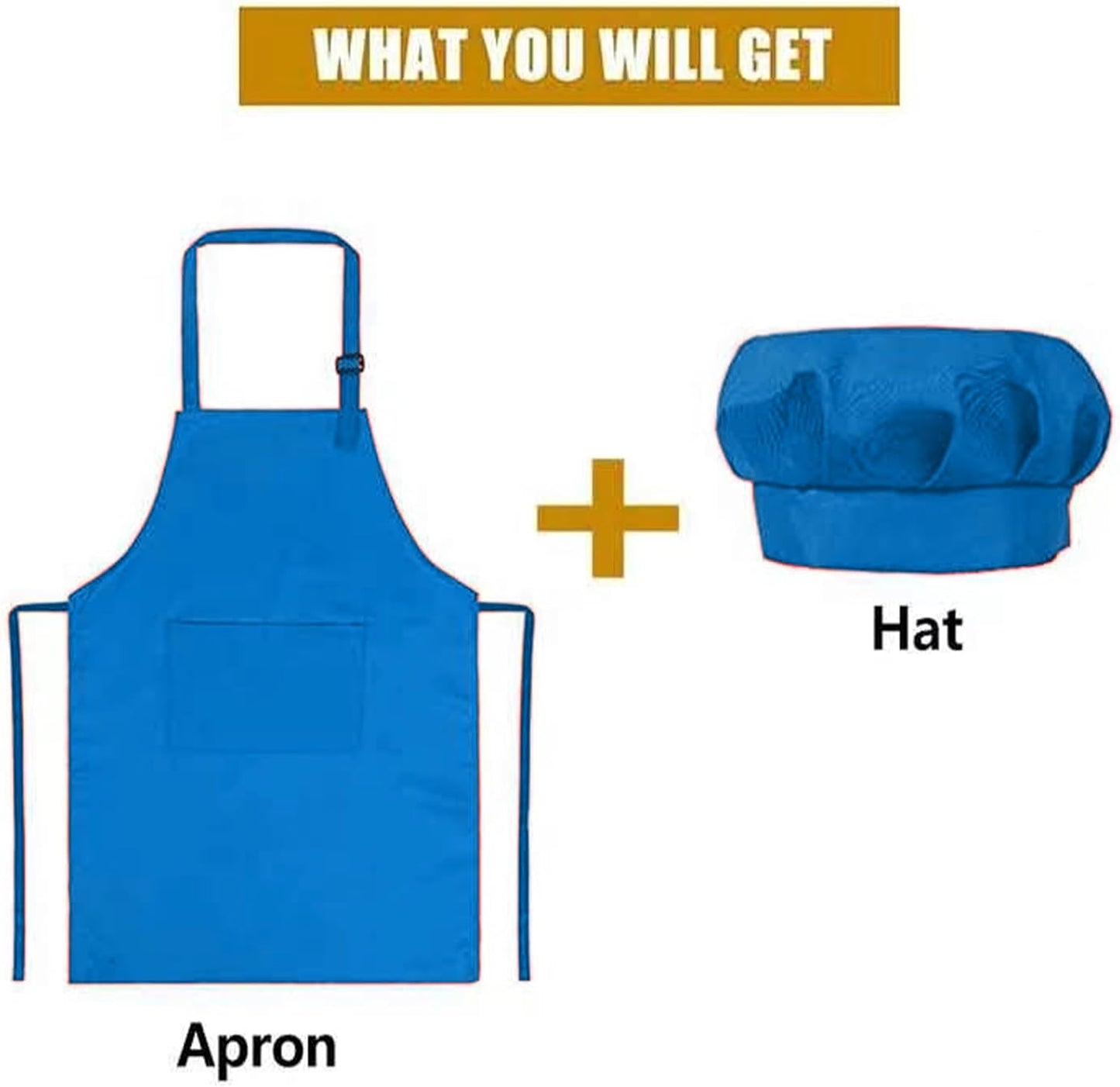 YANEK Kids Apron and Chef Hat Cooking Set, Adjustable Children Kitchen Chef Apron with 2 Pocket & Chef hat | Chef costume for kids, kids apron for painting set, Baking, Cooking (5-12 years)
