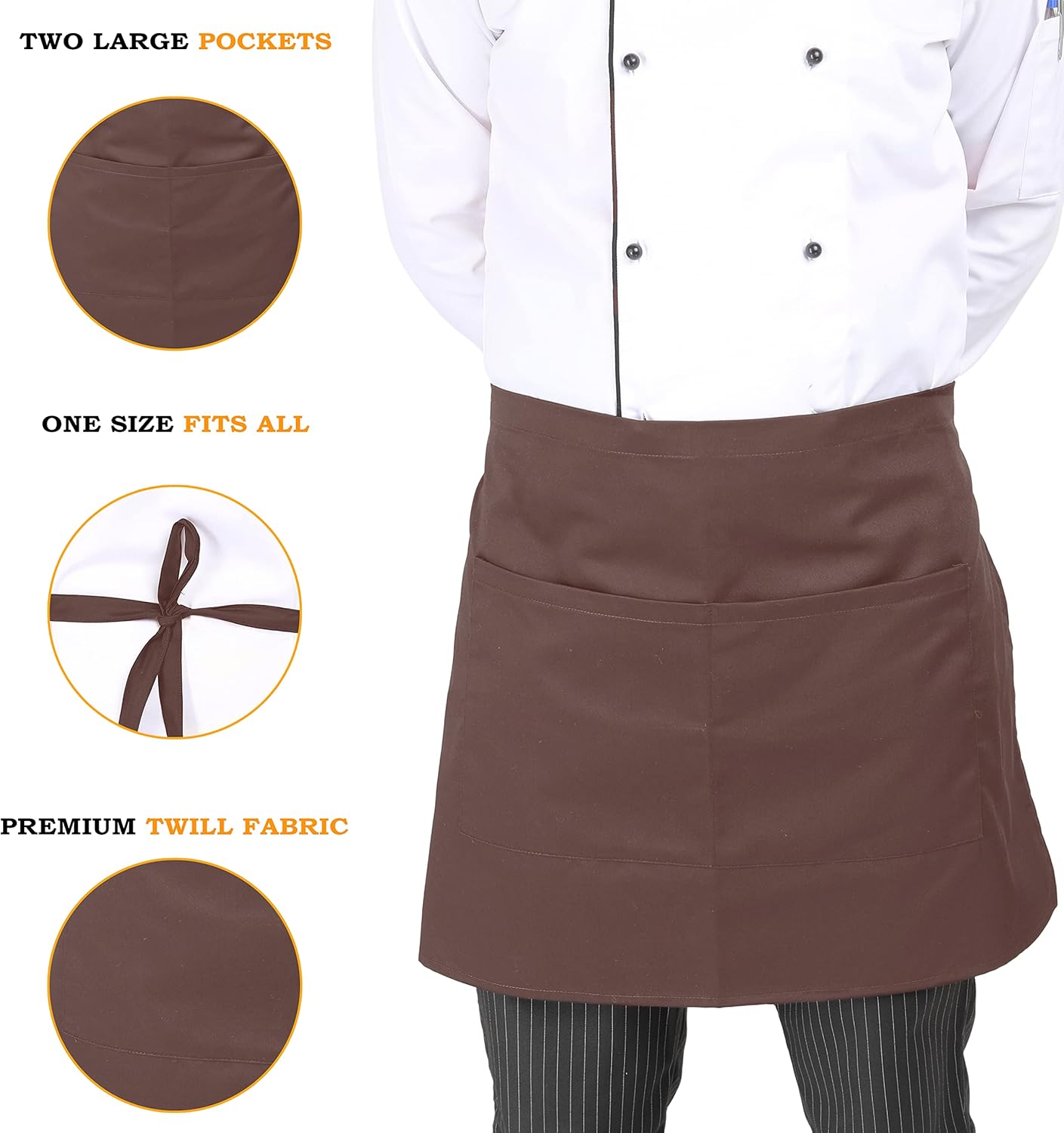 YANEK Kitchen Short Apron | Unisex | Chef Kitchen Adjustable Bib Apron with Pockets & Adjustable Tie Rope | For Home, Restaurant, Café, Hotel, Bakery, Salon