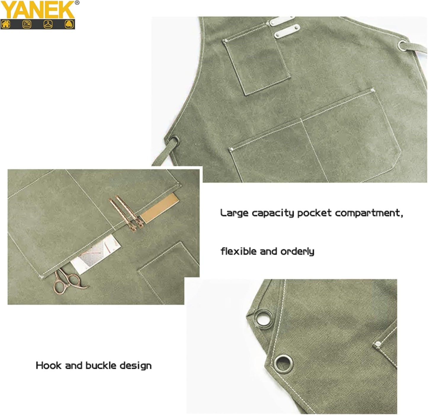 YANEK Chef Apron Cotton Canvas Cross Back Adjustable Apron with 3 Pockets Waterdrop Resistant | for Chef, Artist Painting, Baker, Barista, Bartender, Restaurant, BBQ Aprons for Unisex