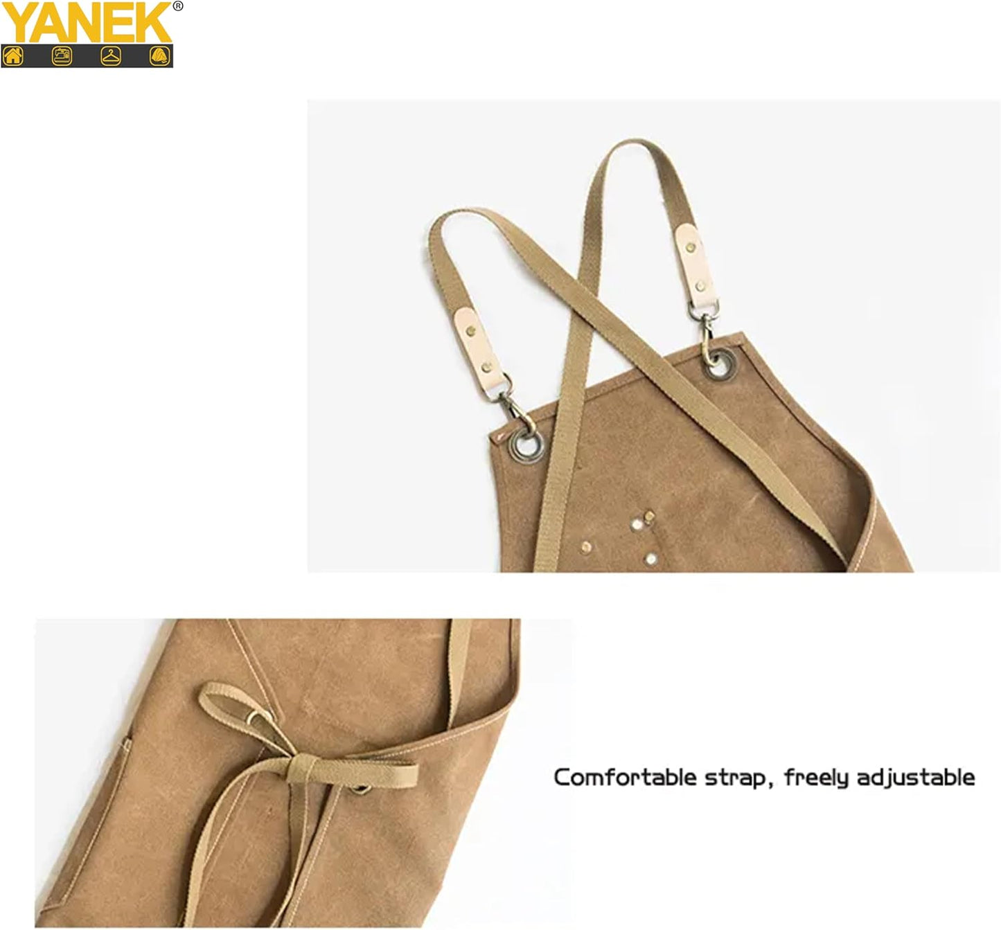 YANEK Chef Apron Cotton Canvas Cross Back Adjustable Apron with 3 Pockets Waterdrop Resistant | for Chef, Artist Painting, Baker, Barista, Bartender, Restaurant, BBQ Aprons for Unisex