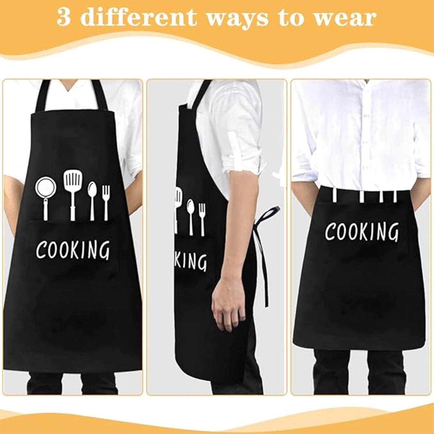 Yanek 2-Pack Adjustable Kitchen Aprons with Pockets – Waterproof, Oil-Proof Chef Bib Aprons with Adjustable Neck Strap, Perfect for Cooking, Baking, Grilling, and Household Use (White, Black)