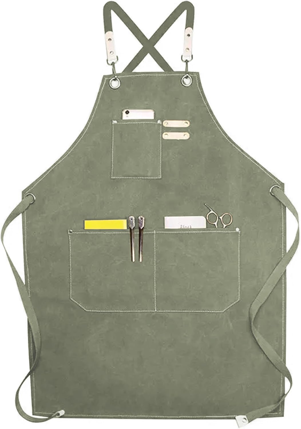 YANEK Chef Apron Cotton Canvas Cross Back Adjustable Apron with 3 Pockets Waterdrop Resistant | for Chef, Artist Painting, Baker, Barista, Bartender, Restaurant, BBQ Aprons for Unisex