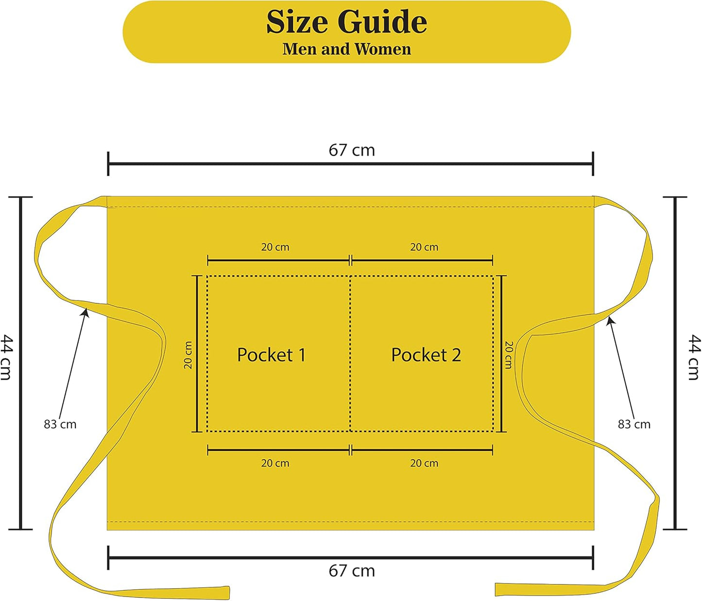 YANEK Kitchen Short Apron | Unisex | Chef Kitchen Adjustable Bib Apron with Pockets & Adjustable Tie Rope | For Home, Restaurant, Café, Hotel, Bakery, Salon