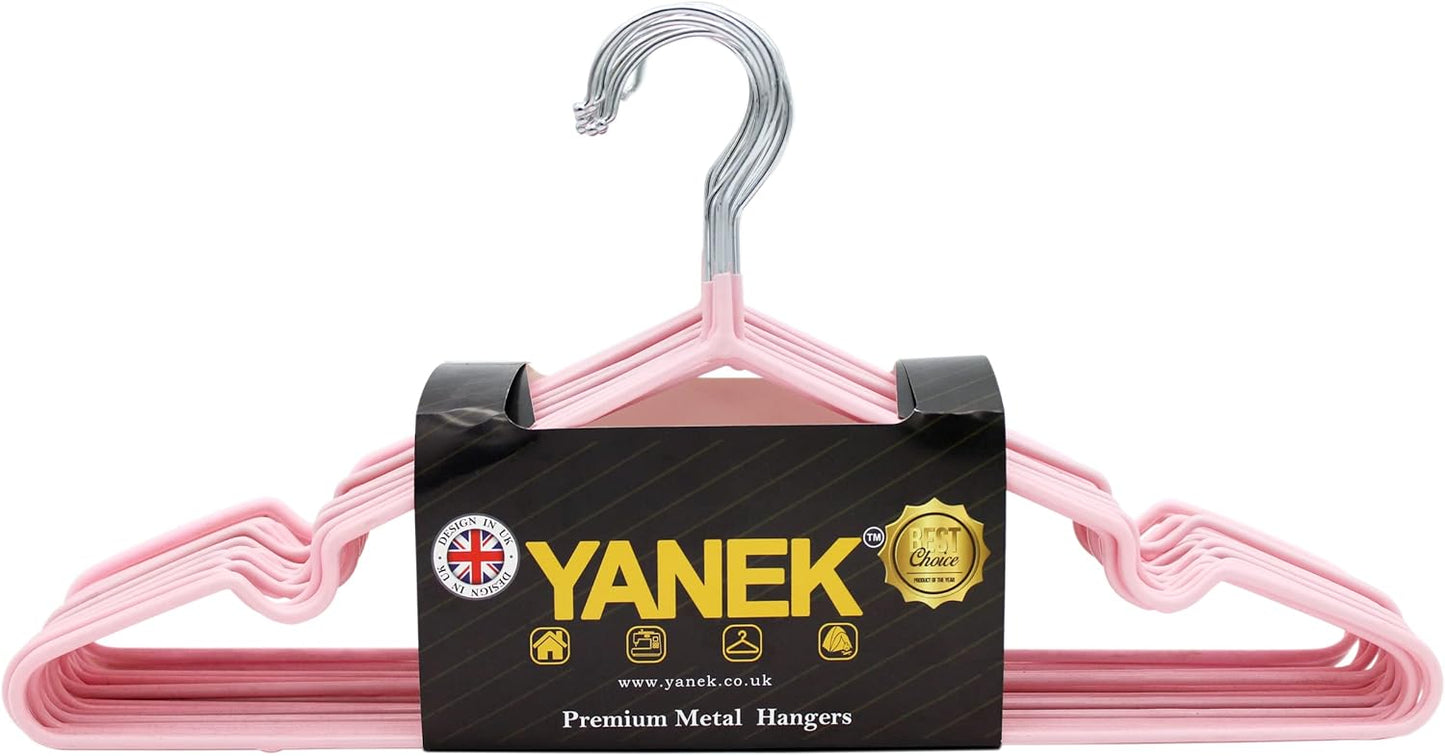 YANEK Metal Hangers | For Shirt, Coat, Trousers | Strong, Anti Slip & Space Saving | Rubber Coated, 40 CM (Black, 50)