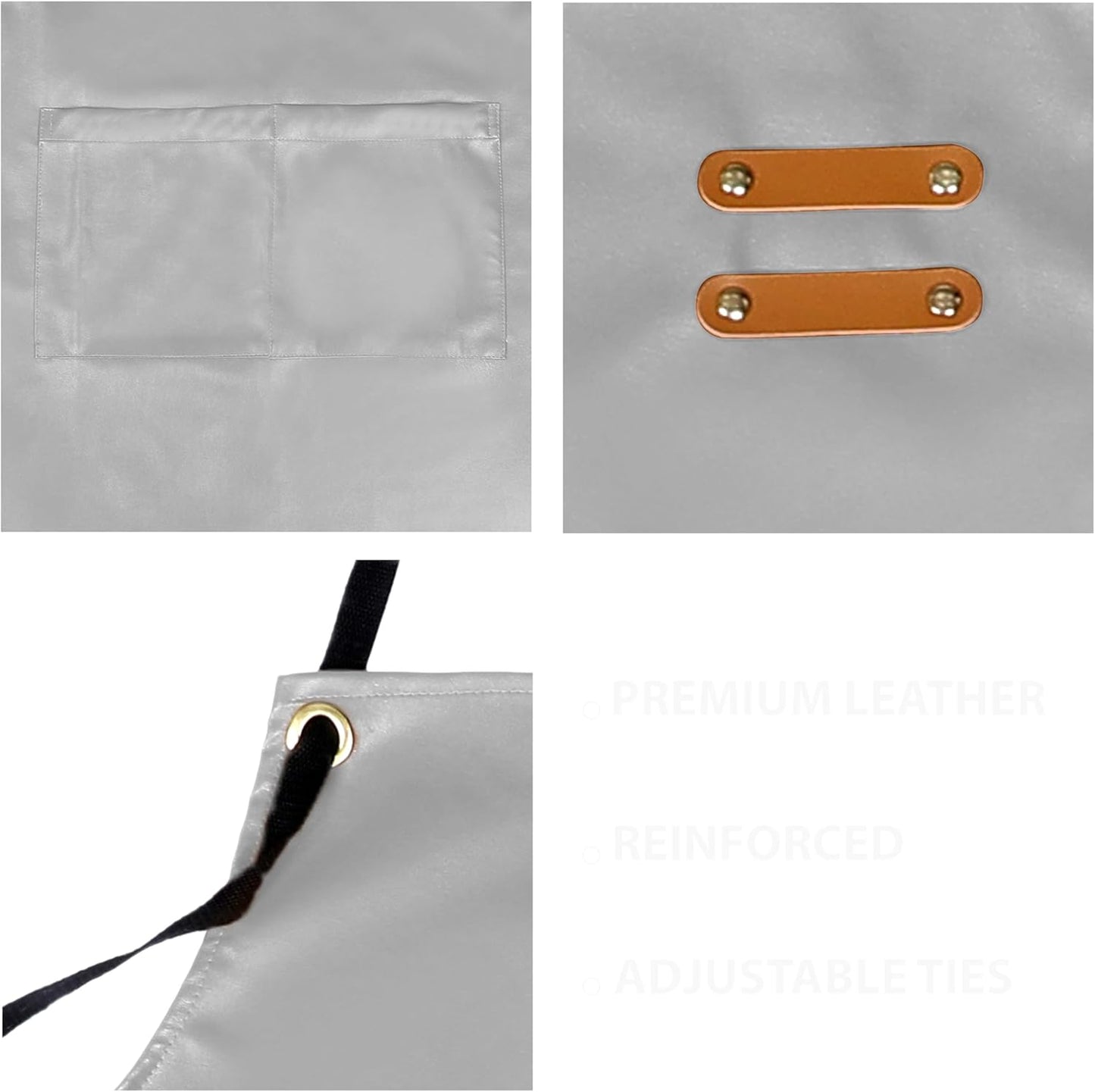 YANEK Unisex Waterproof Leather Chef Apron with Pockets | Leather Apron – Professional Heavy-duty for Home, Kitchen, BBQ, Coffee Shop | 2 Pockets, Adjustable Strap (Green)