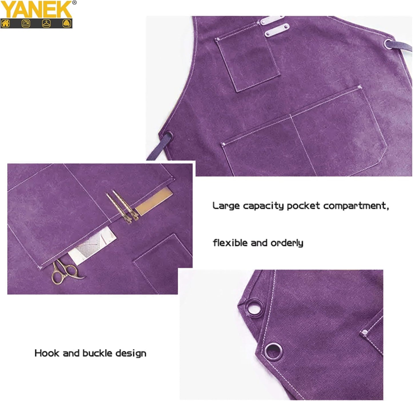 YANEK Chef Apron Cotton Canvas Cross Back Adjustable Apron with 3 Pockets Waterdrop Resistant | for Chef, Artist Painting, Baker, Barista, Bartender, Restaurant, BBQ Aprons for Unisex