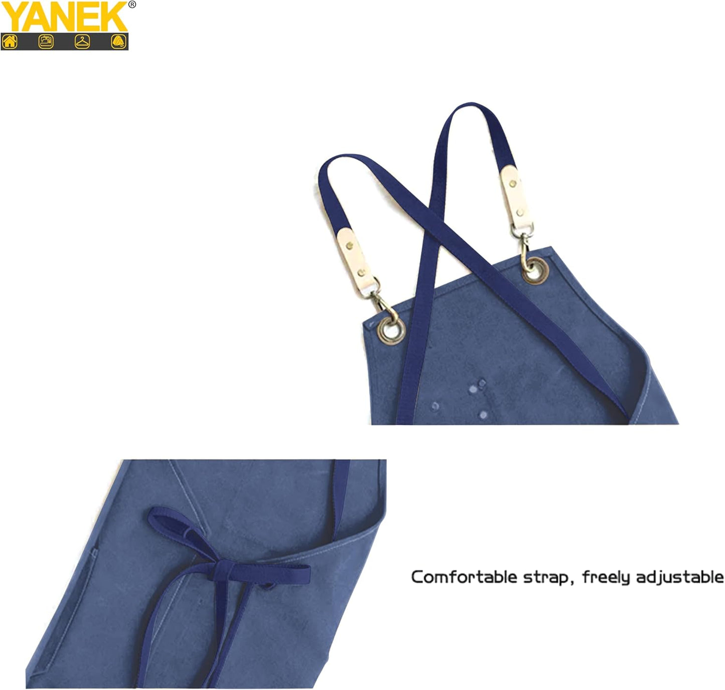 YANEK Chef Apron Cotton Canvas Cross Back Adjustable Apron with 3 Pockets Waterdrop Resistant | for Chef, Artist Painting, Baker, Barista, Bartender, Restaurant, BBQ Aprons for Unisex