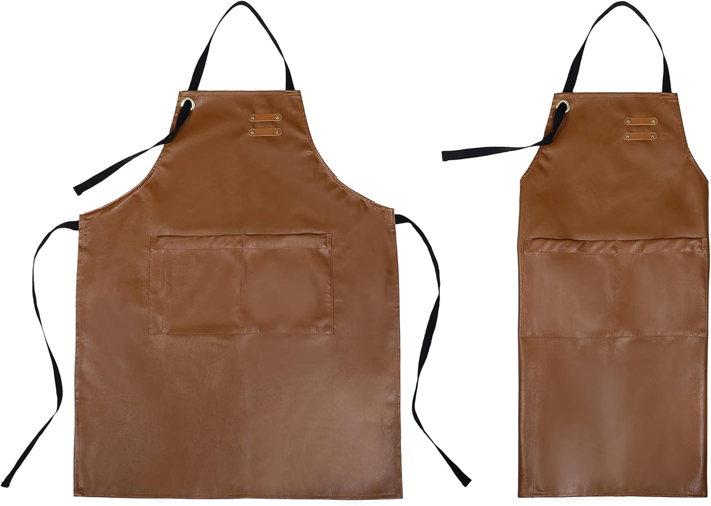 YANEK Unisex Waterproof Leather Chef Apron with Pockets | Leather Apron – Professional Heavy-duty for Home, Kitchen, BBQ, Coffee Shop | 2 Pockets, Adjustable Strap (Green)