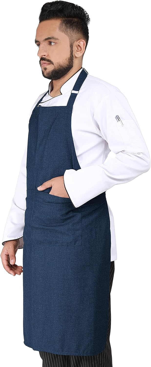 YANEK Kitchen Apron | Unisex Chef Kitchen Adjustable Bib Apron with Pockets | For Home, Restaurant, Cafe