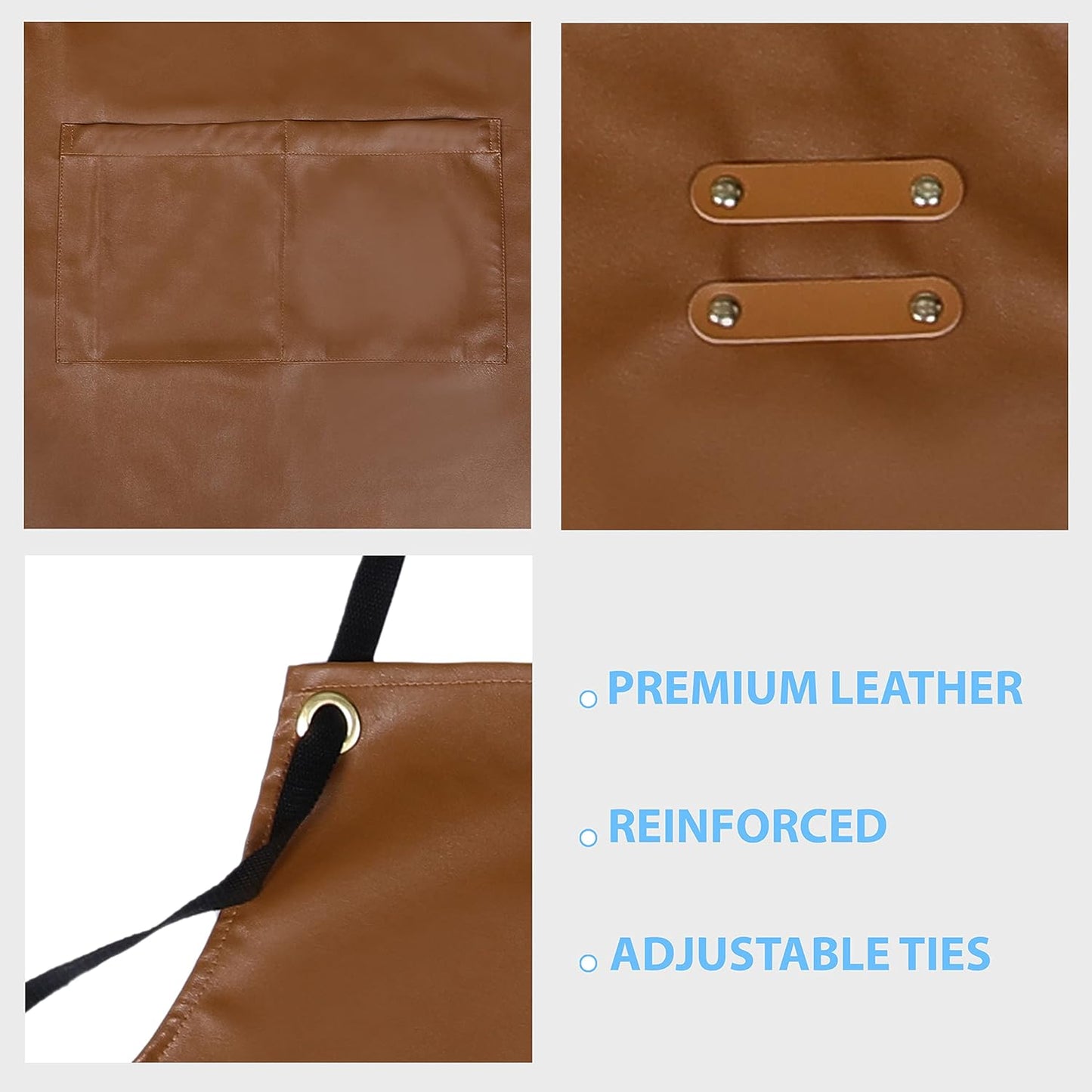 YANEK Unisex Waterproof Leather Chef Apron with Pockets | Leather Apron – Professional Heavy-duty for Home, Kitchen, BBQ, Coffee Shop | 2 Pockets, Adjustable Strap (Green)