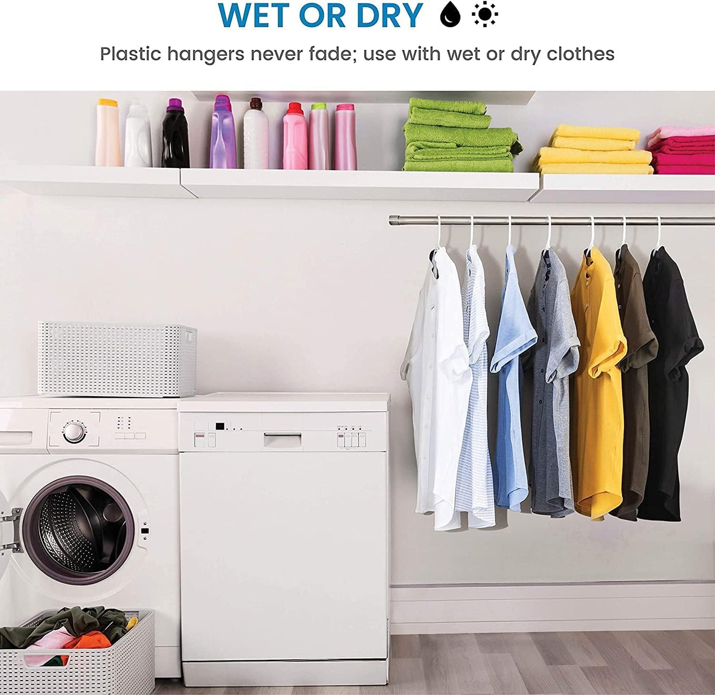 YANEK White Plastic Hangers – Space-Saving Clothes Hangers for Closet Organization, Durable, Lightweight & Design for Shirts, Dresses, Coats & More Ideal for Home or Laundry Use (Set of 5, Heavy Duty).