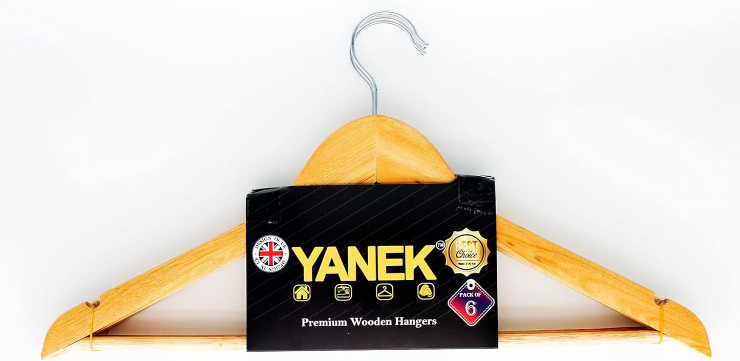 YANEK Solid Wood Hangers | Non-slip with Notches (Black, 30).
