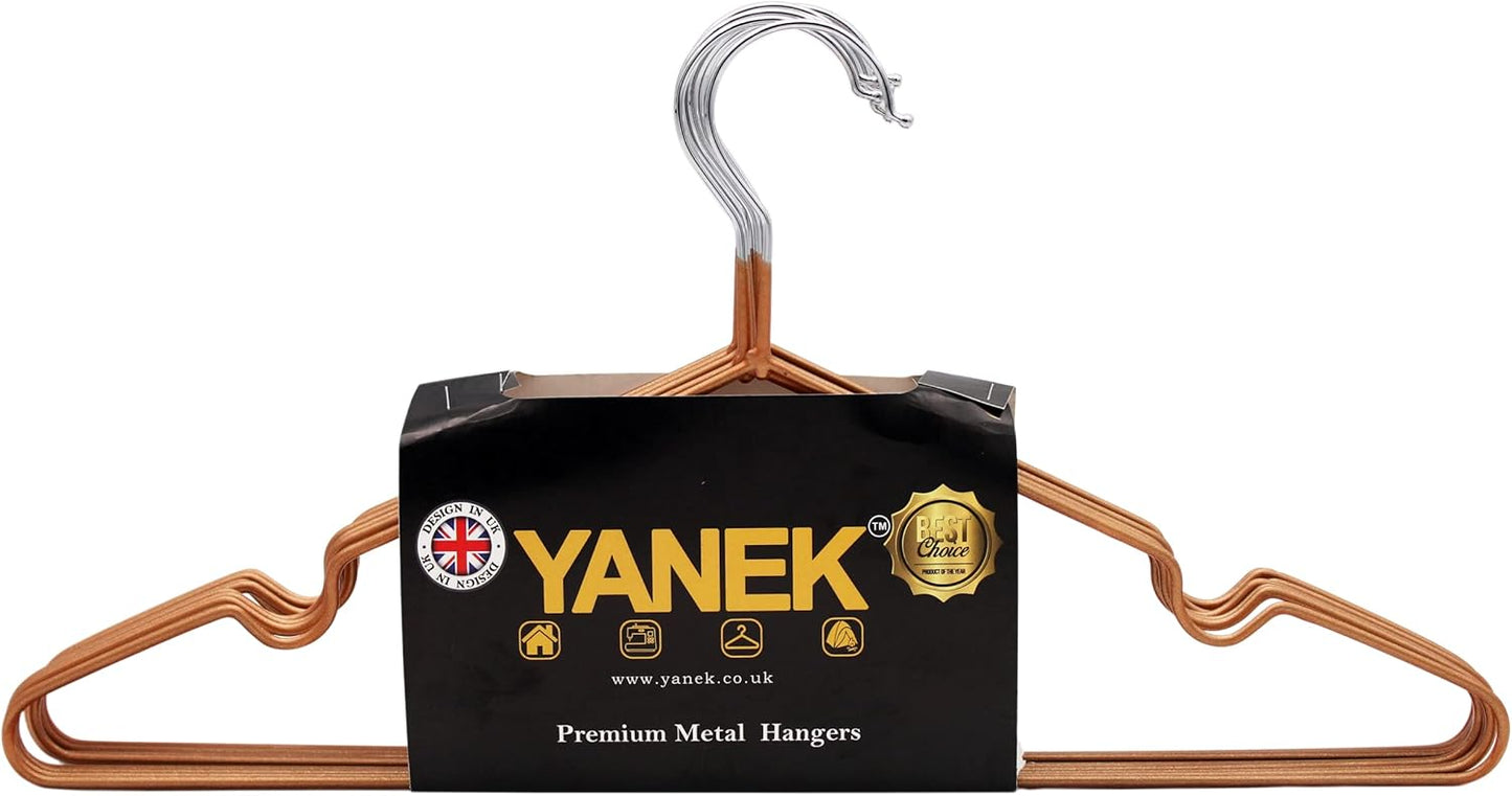 YANEK Metal Hangers | For Shirt, Coat, Trousers | Strong, Anti Slip & Space Saving | Rubber Coated, 40 CM (Black, 50)