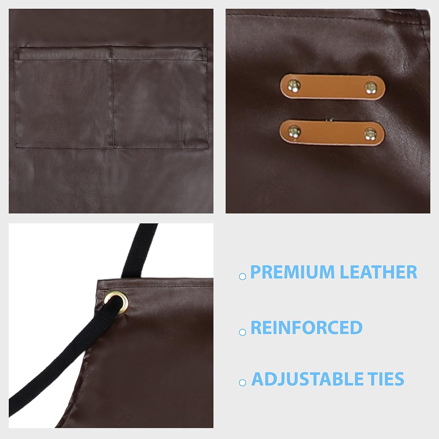 YANEK Unisex Waterproof Leather Chef Apron with Pockets | Leather Apron – Professional Heavy-duty for Home, Kitchen, BBQ, Coffee Shop | 2 Pockets, Adjustable Strap (Green)