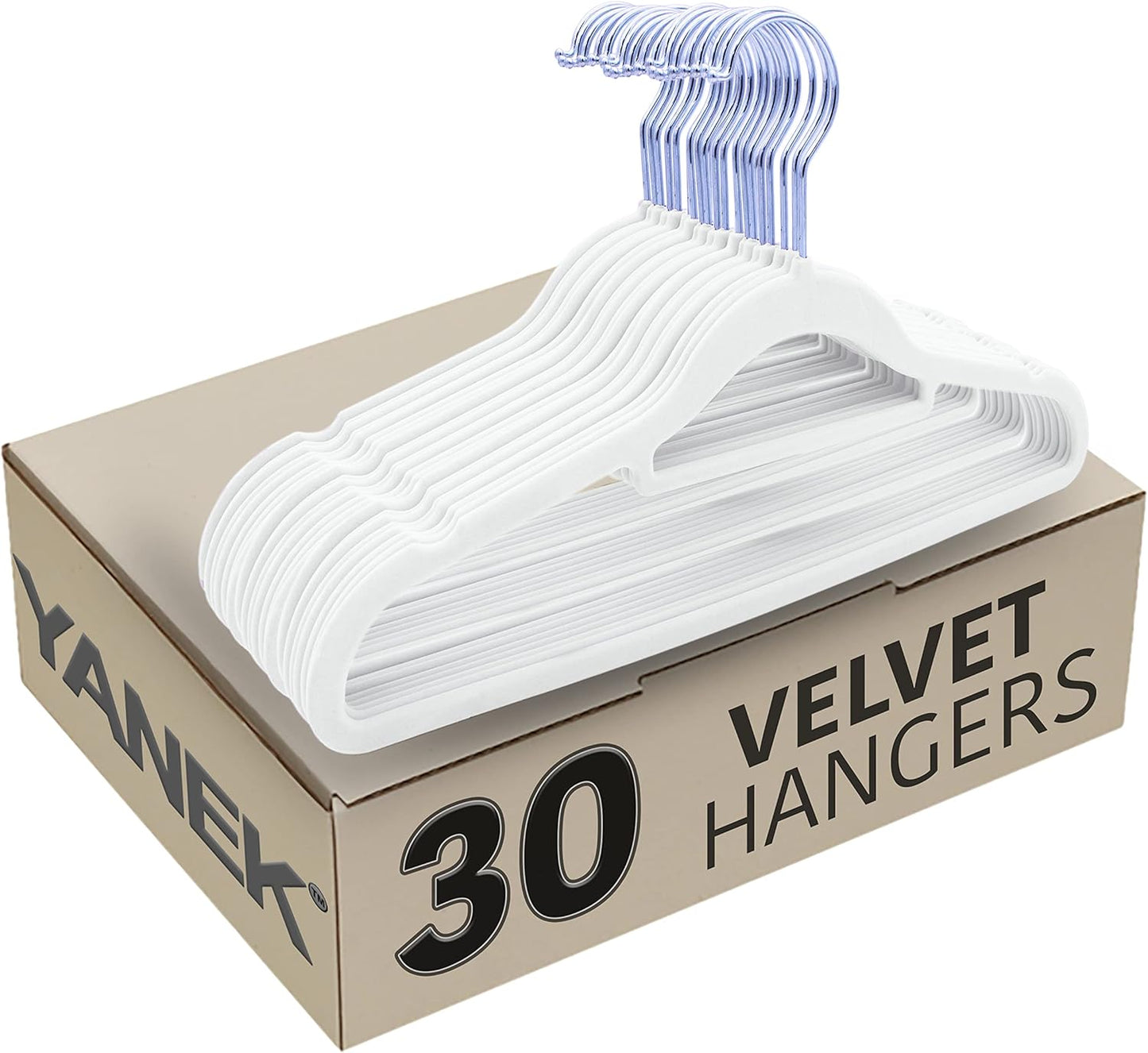 YANEK Non-Slip Velvet Hangers | Ultra Thin | Heavy Duty | 360° Rotating Hook | For Suit, Dress, Shirts (White, 50)