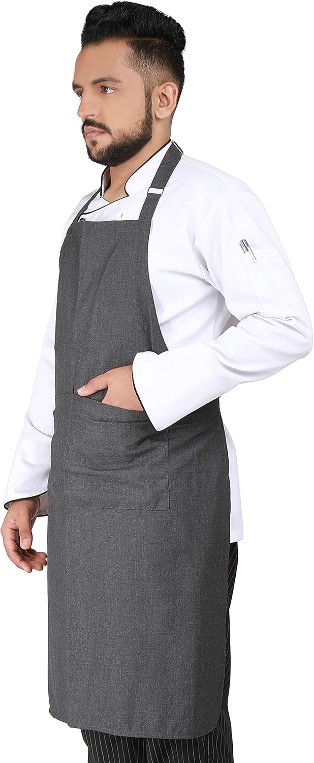 YANEK Kitchen Apron | Unisex Chef Kitchen Adjustable Bib Apron with Pockets | For Home, Restaurant, Cafe