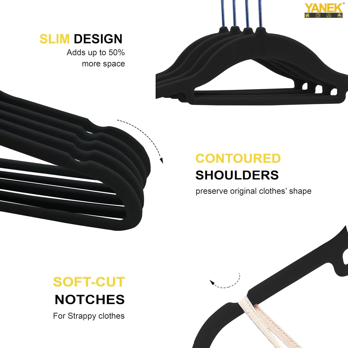 YANEK Non-Slip Velvet Hangers | Ultra Thin | Heavy Duty | 360° Rotating Hook | For Suit, Dress, Shirts (White, 50)