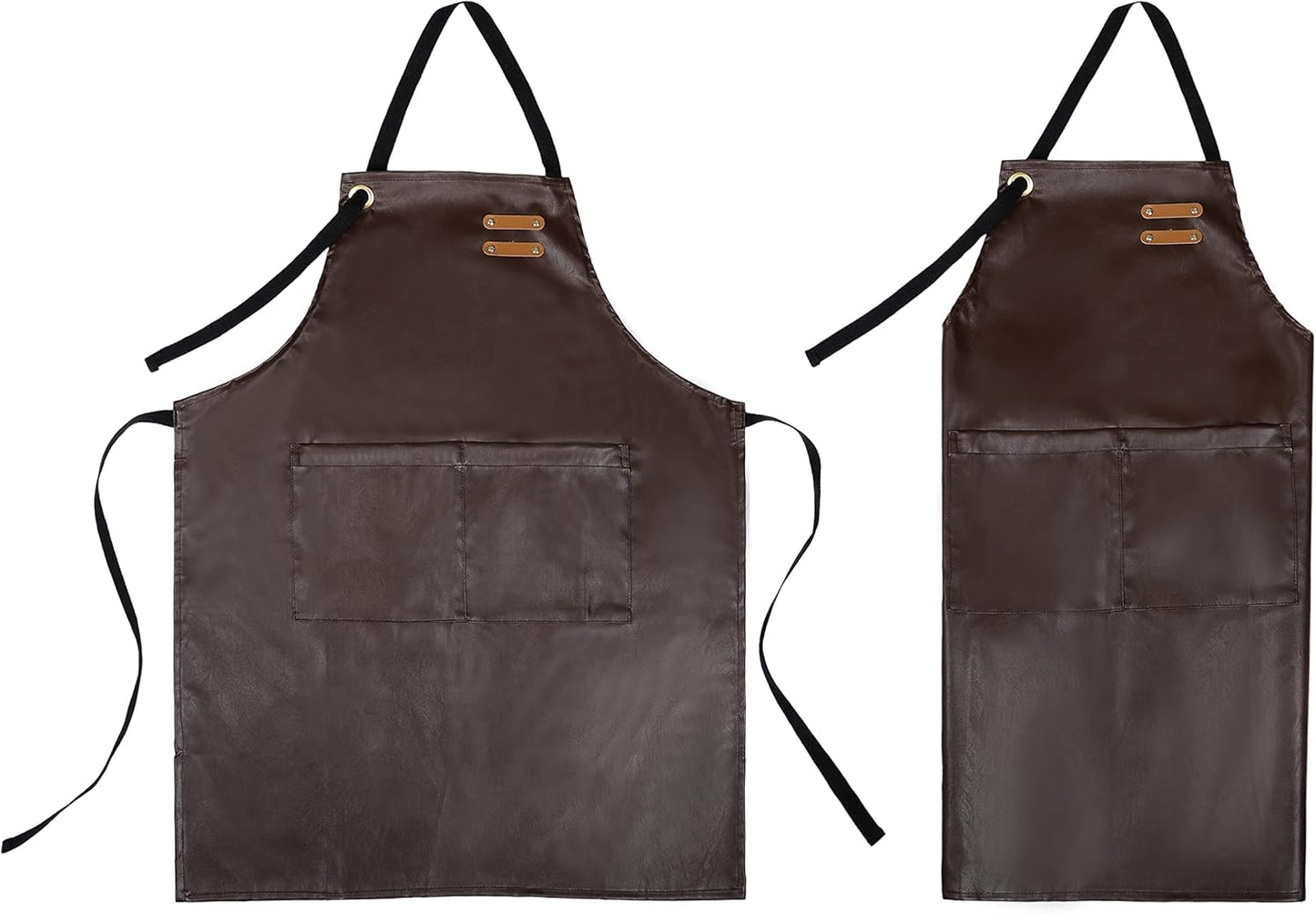 YANEK Unisex Waterproof Leather Chef Apron with Pockets | Leather Apron – Professional Heavy-duty for Home, Kitchen, BBQ, Coffee Shop | 2 Pockets, Adjustable Strap (Green)