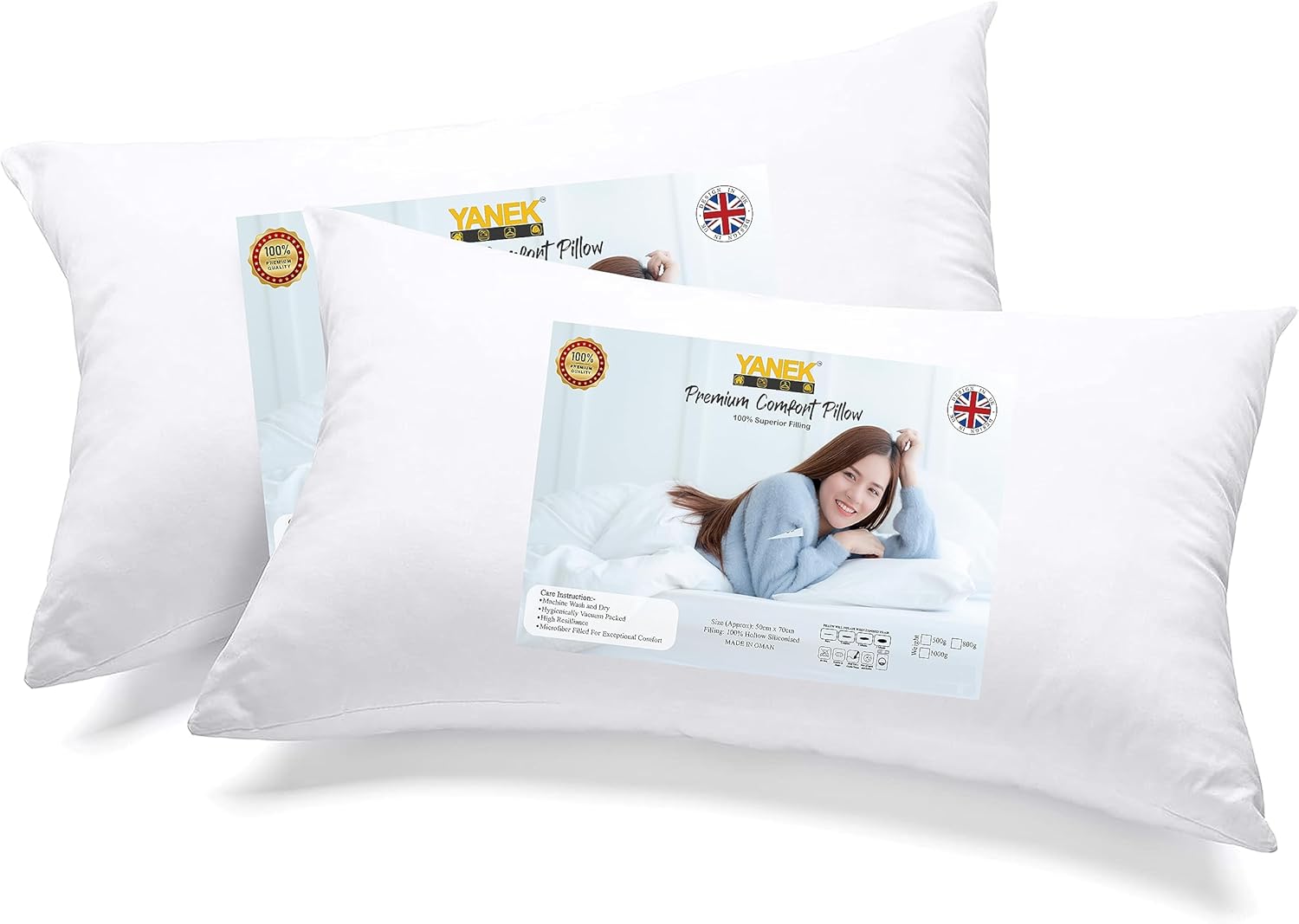 YANEK Ultra Soft Breathable Down Alternative Pillows Princess Press Bed Pillow Super Soft Microfiber Filling Soft & Comfortable, For Neck and Shoulder Support (1, 50cm x 70cm 500g)