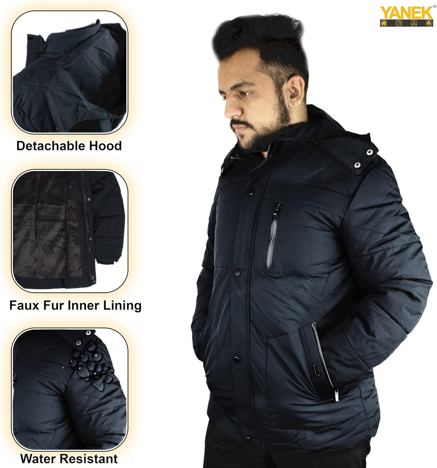 Men’s Insulated Puff Jacket with Detachable Hoodie – Water Resistant Winter Jacket with Zipper & Button Closure | Wholesale Jackets UAE.
