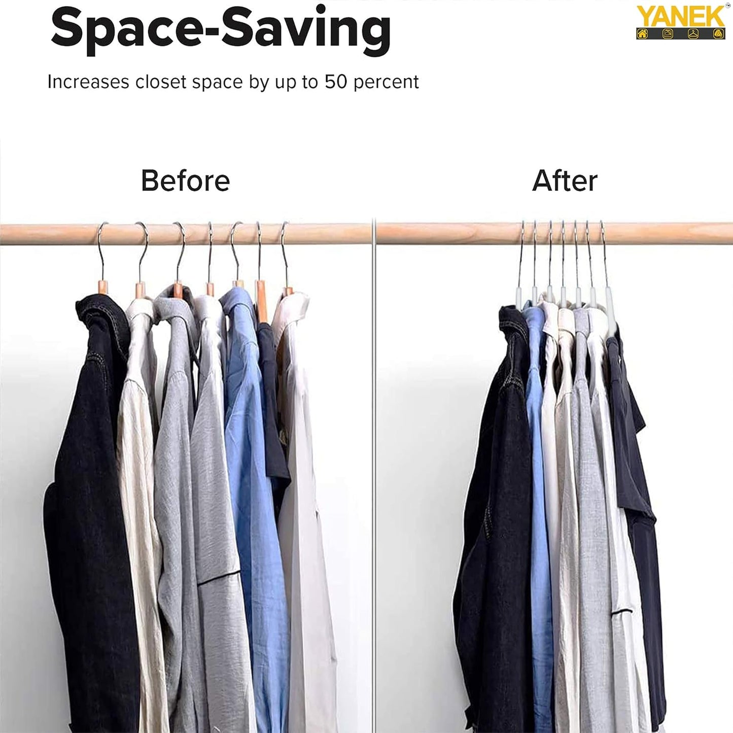 YANEK Non-Slip Velvet Hangers | Ultra Thin | Heavy Duty | 360° Rotating Hook | For Suit, Dress, Shirts (White, 50)