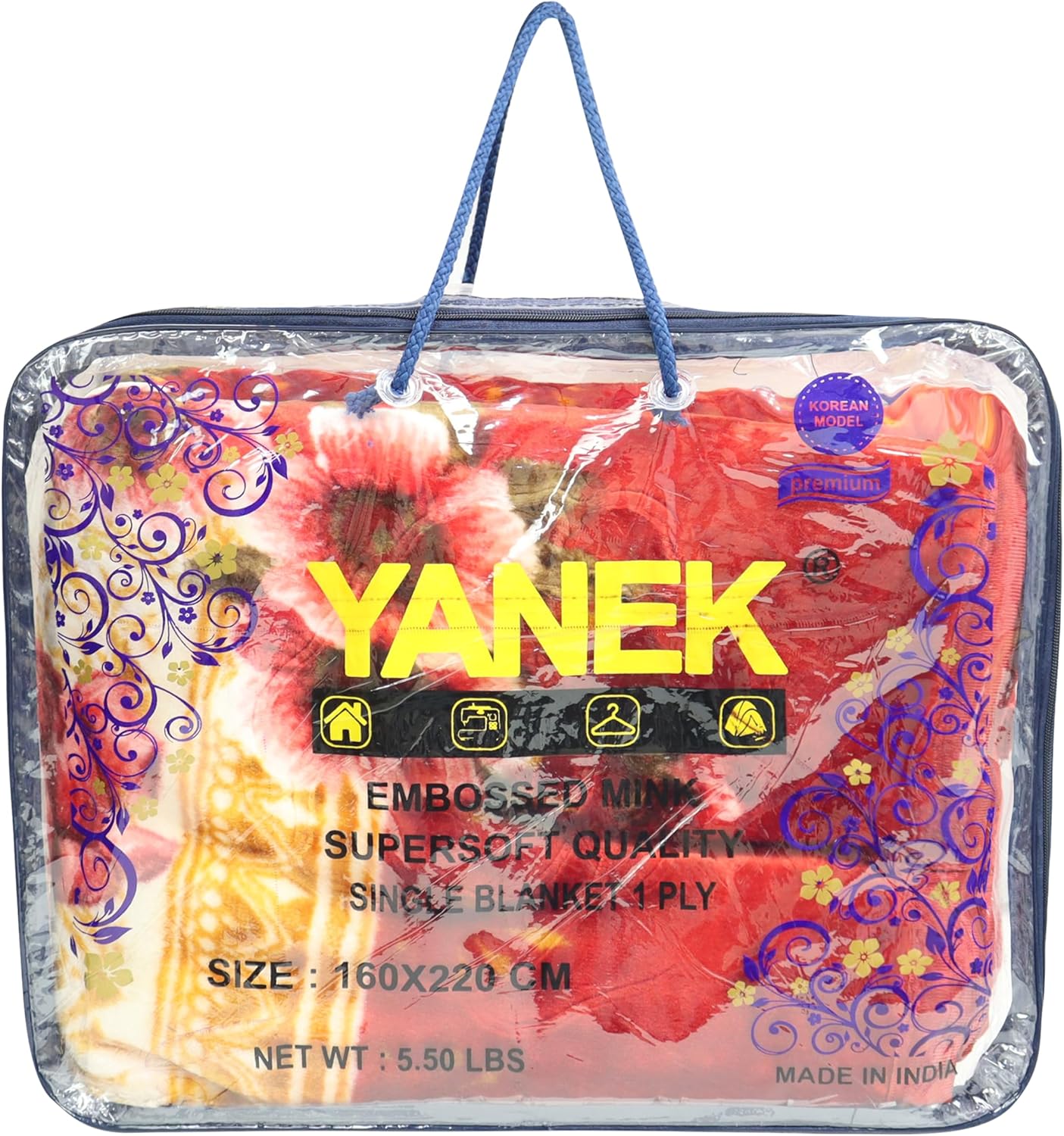 Yanek King Size Mink Fleece Blanket - Single Bed 160 x 220 cm |Ultra Soft & Silky| Multicolour| Printed Design| Perfect for Autumn Winter Bed Home & Gifts| Ideal for Workers Staff & Comfort (2 Kg).