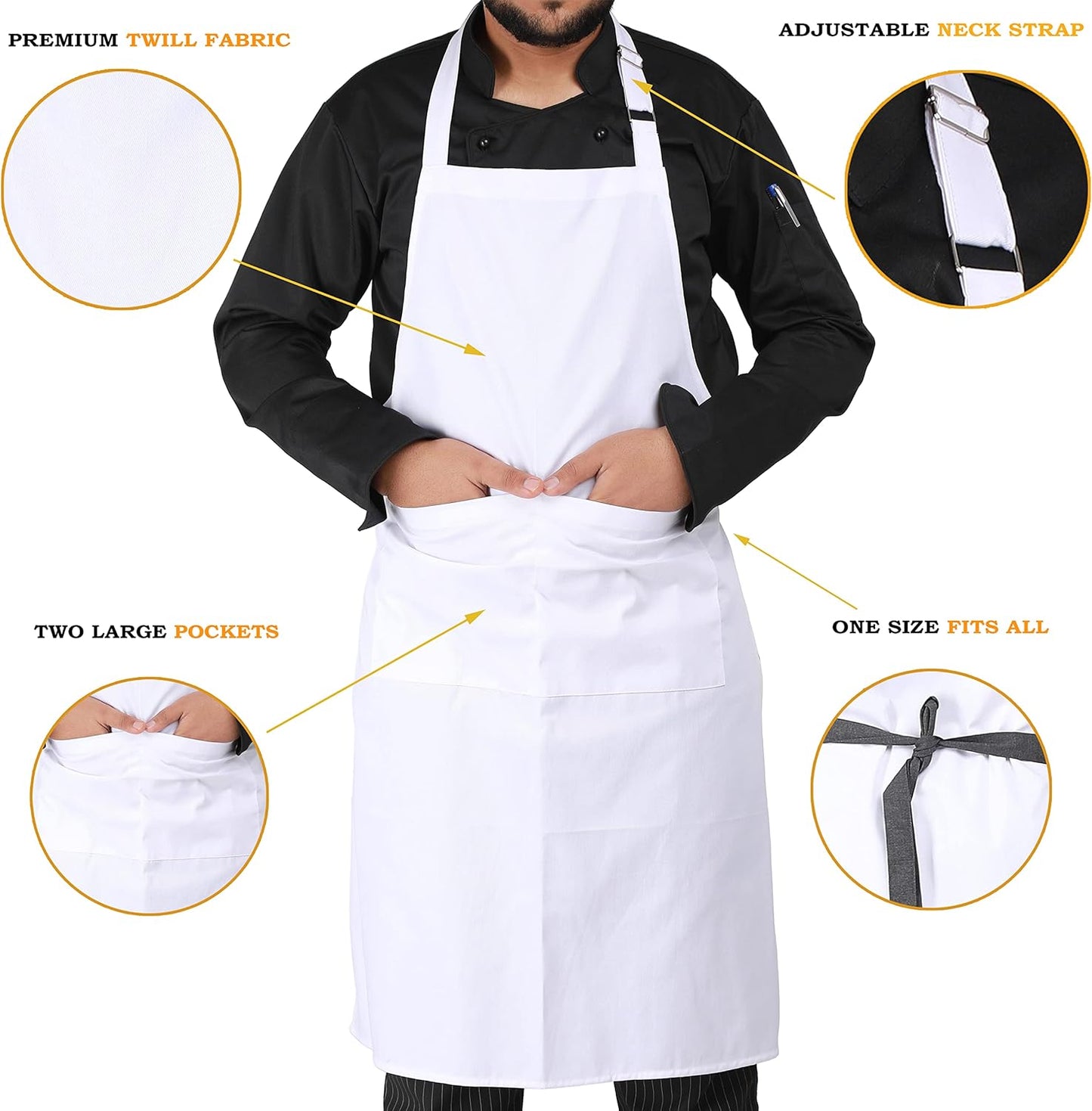 YANEK Kitchen Apron | Unisex Chef Kitchen Adjustable Bib Apron with Pockets | For Home, Restaurant, Cafe