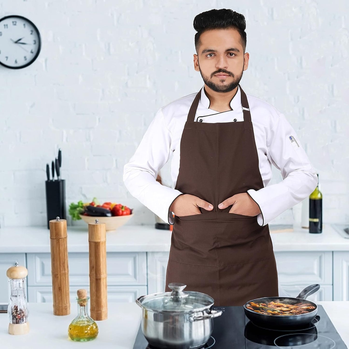 YANEK Kitchen Apron | Unisex Chef Kitchen Adjustable Bib Apron with Pockets | For Home, Restaurant, Cafe