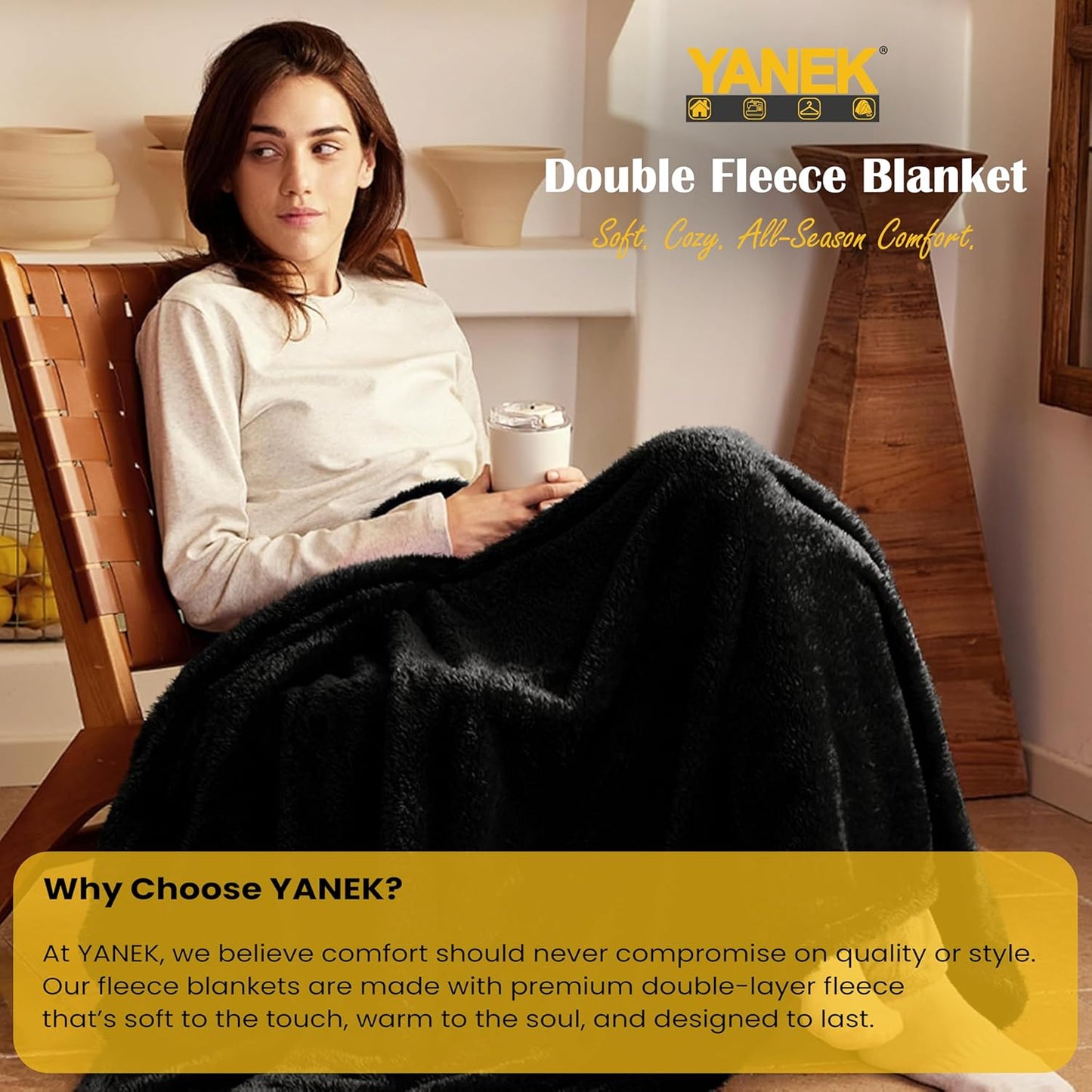 Yanek Ultra-Soft Double Micro Fleece Flannel Blanket – 260 GSM Premium Quality, Super Plush, Warm & Cozy All-Season Throw Blanket for Bed or Couch,Generous Size 200 x 220 cm (BROWN)