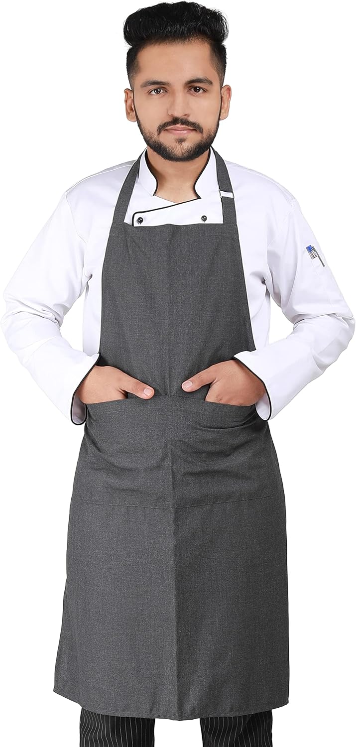 YANEK Kitchen Apron | Unisex Chef Kitchen Adjustable Bib Apron with Pockets | For Home, Restaurant, Cafe