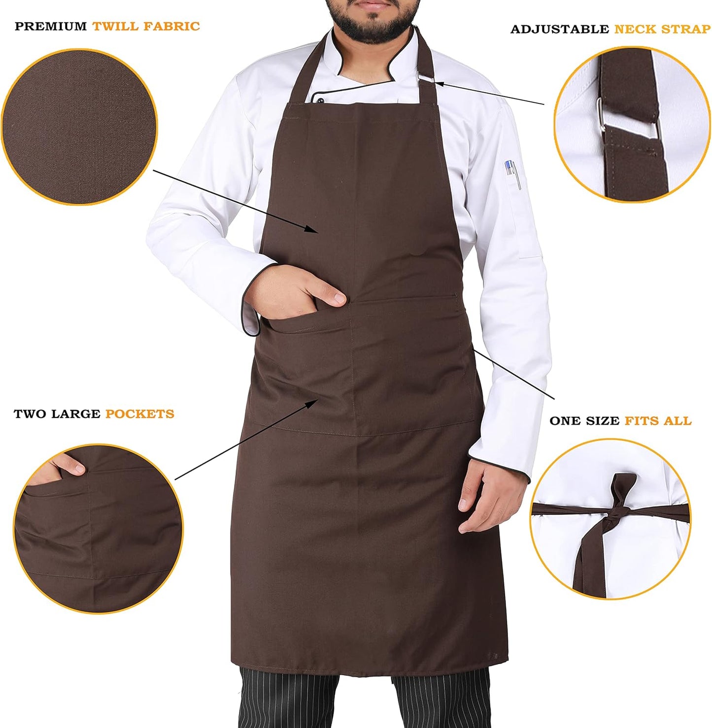 YANEK Kitchen Apron | Unisex Chef Kitchen Adjustable Bib Apron with Pockets | For Home, Restaurant, Cafe