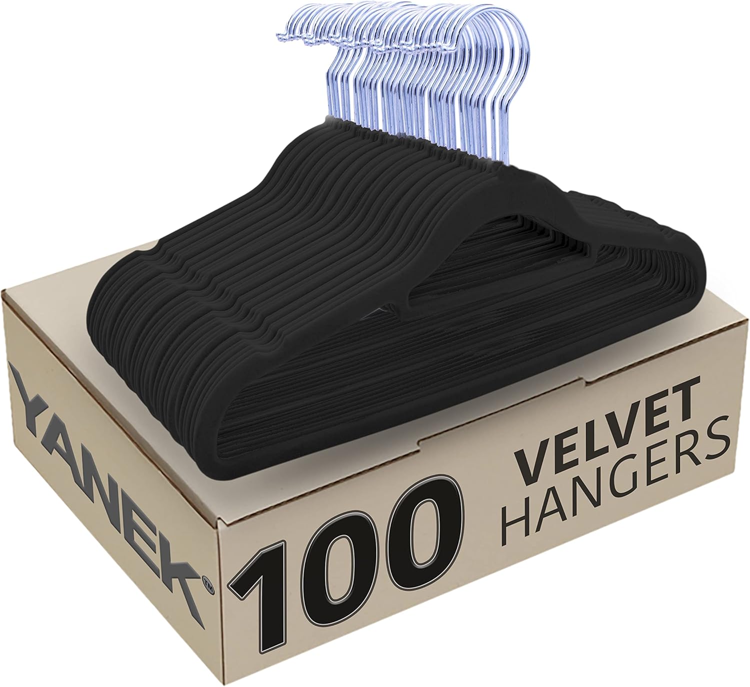 YANEK Non-Slip Velvet Hangers | Ultra Thin | Heavy Duty | 360° Rotating Hook | For Suit, Dress, Shirts (White, 50)