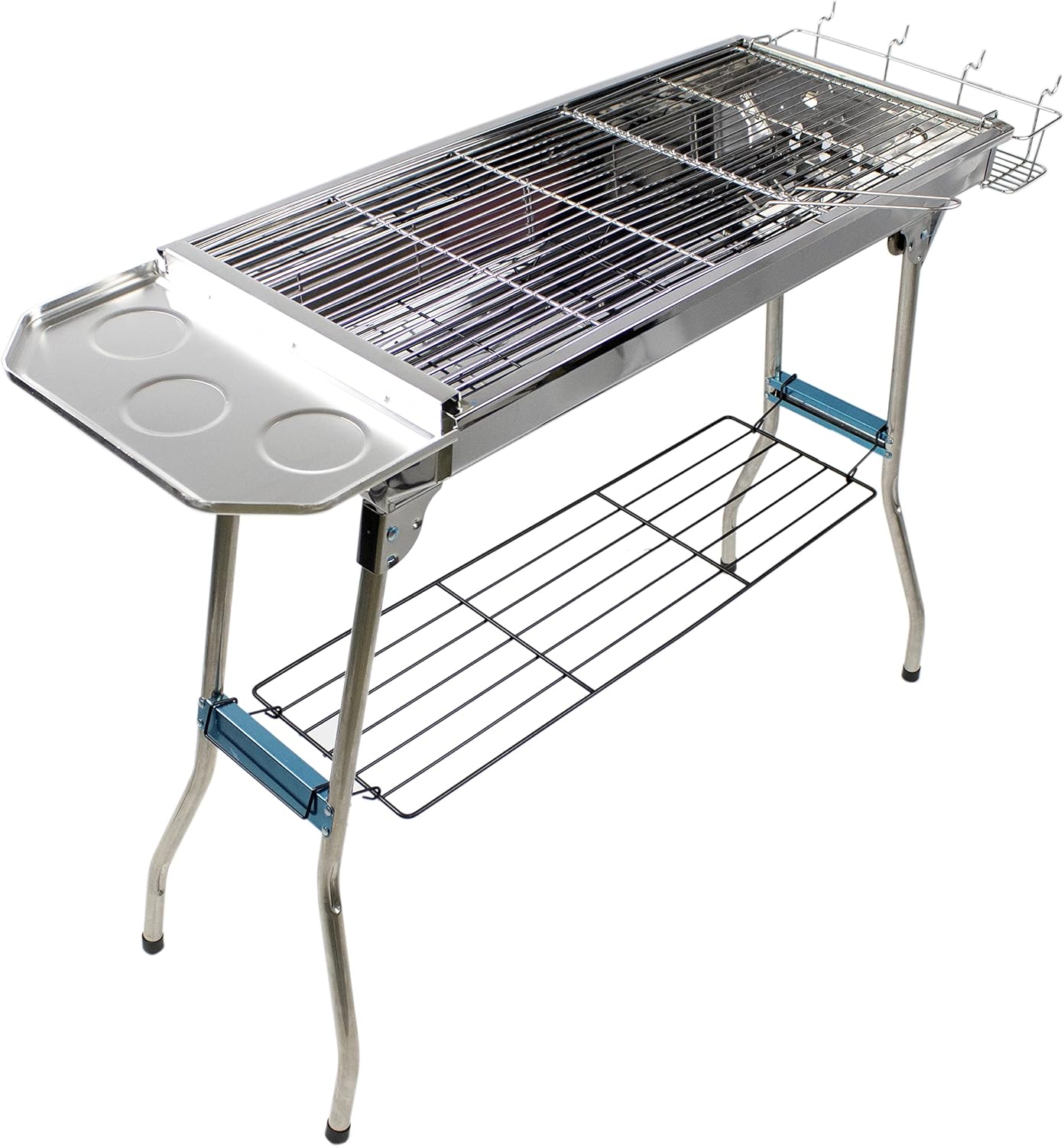 YANEK Stainless Steel Charcoal BBQ Grill – Large Foldable Portable Grill with Side Shelf & Storage Basket (68x66.5x30 cm) | Camping, Picnic & Outdoor Cooking | Wholesale BBQ Grills UAE