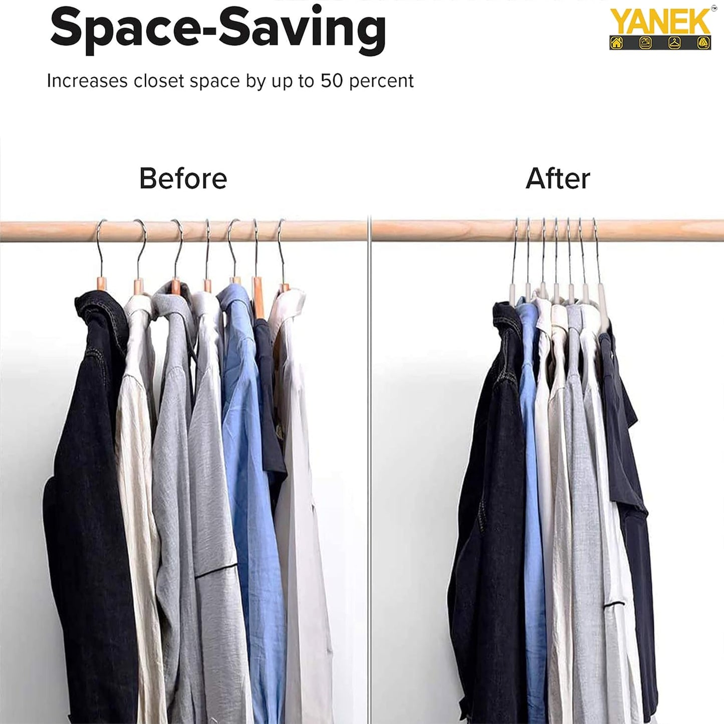 YANEK Non-Slip Velvet Hangers | Ultra Thin | Heavy Duty | 360° Rotating Hook | For Suit, Dress, Shirts (White, 50)