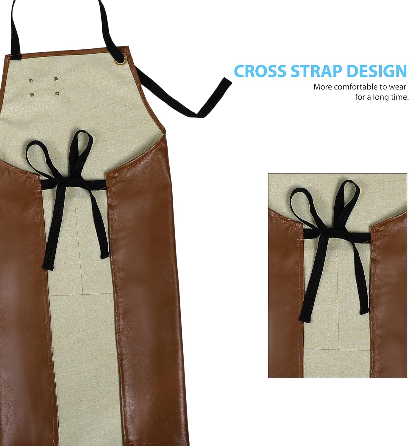 YANEK Unisex Waterproof Leather Chef Apron with Pockets | Leather Apron – Professional Heavy-duty for Home, Kitchen, BBQ, Coffee Shop | 2 Pockets, Adjustable Strap (Green)