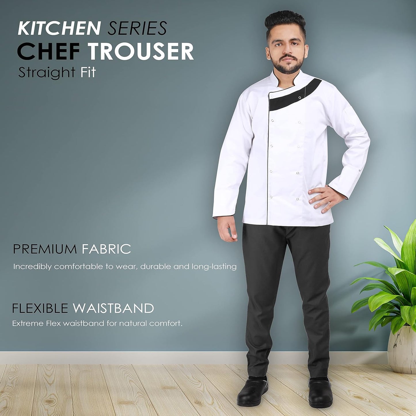 YANEK Chef Trousers | Unisex Regular Fit Chef Pants with Elastic Waistband & Drawstring | Kitchen Uniform for Men & Women | For Kitchen, Bakery, Café, Restaurant