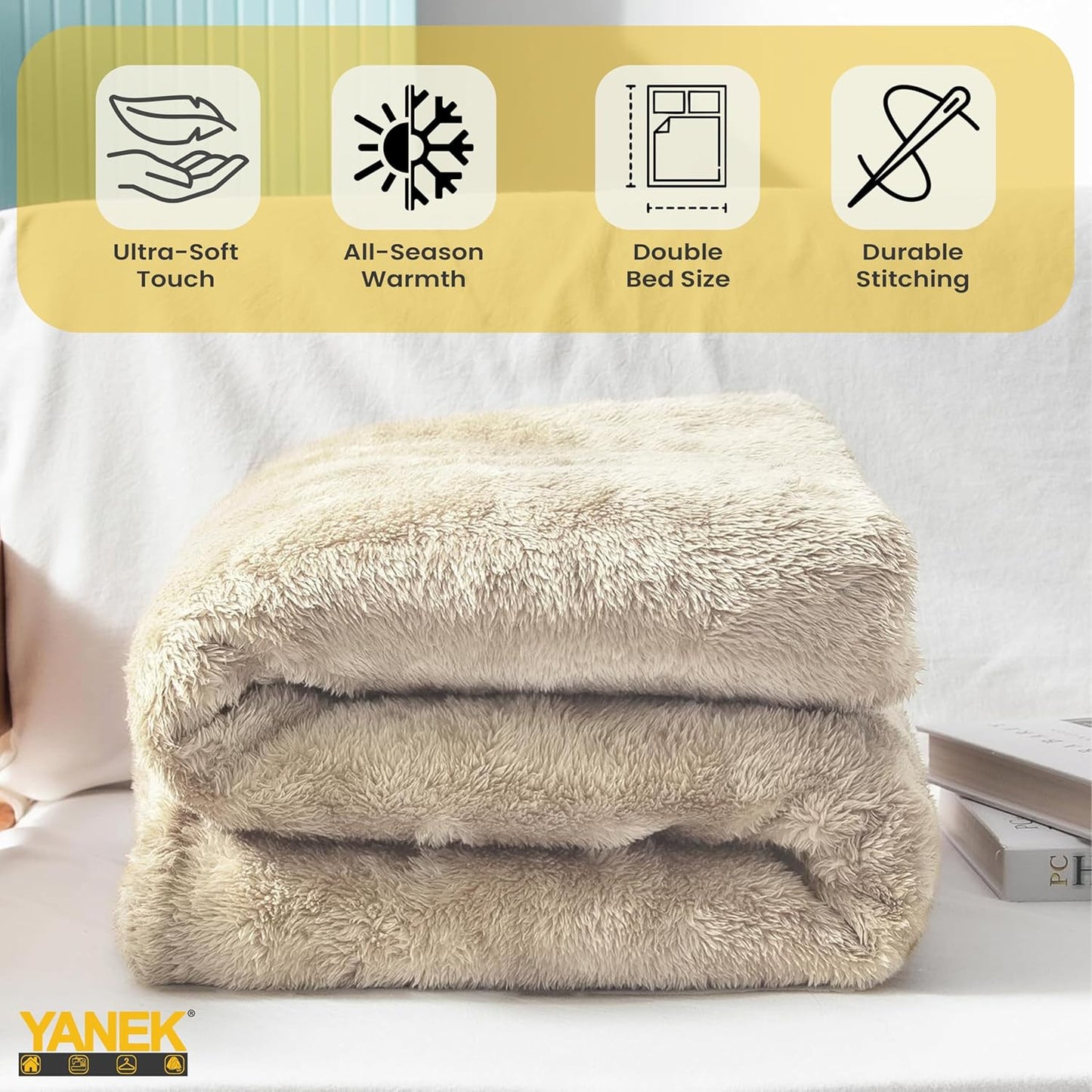 Yanek Ultra-Soft Double Micro Fleece Flannel Blanket – 260 GSM Premium Quality, Super Plush, Warm & Cozy All-Season Throw Blanket for Bed or Couch,Generous Size 200 x 220 cm (BROWN)