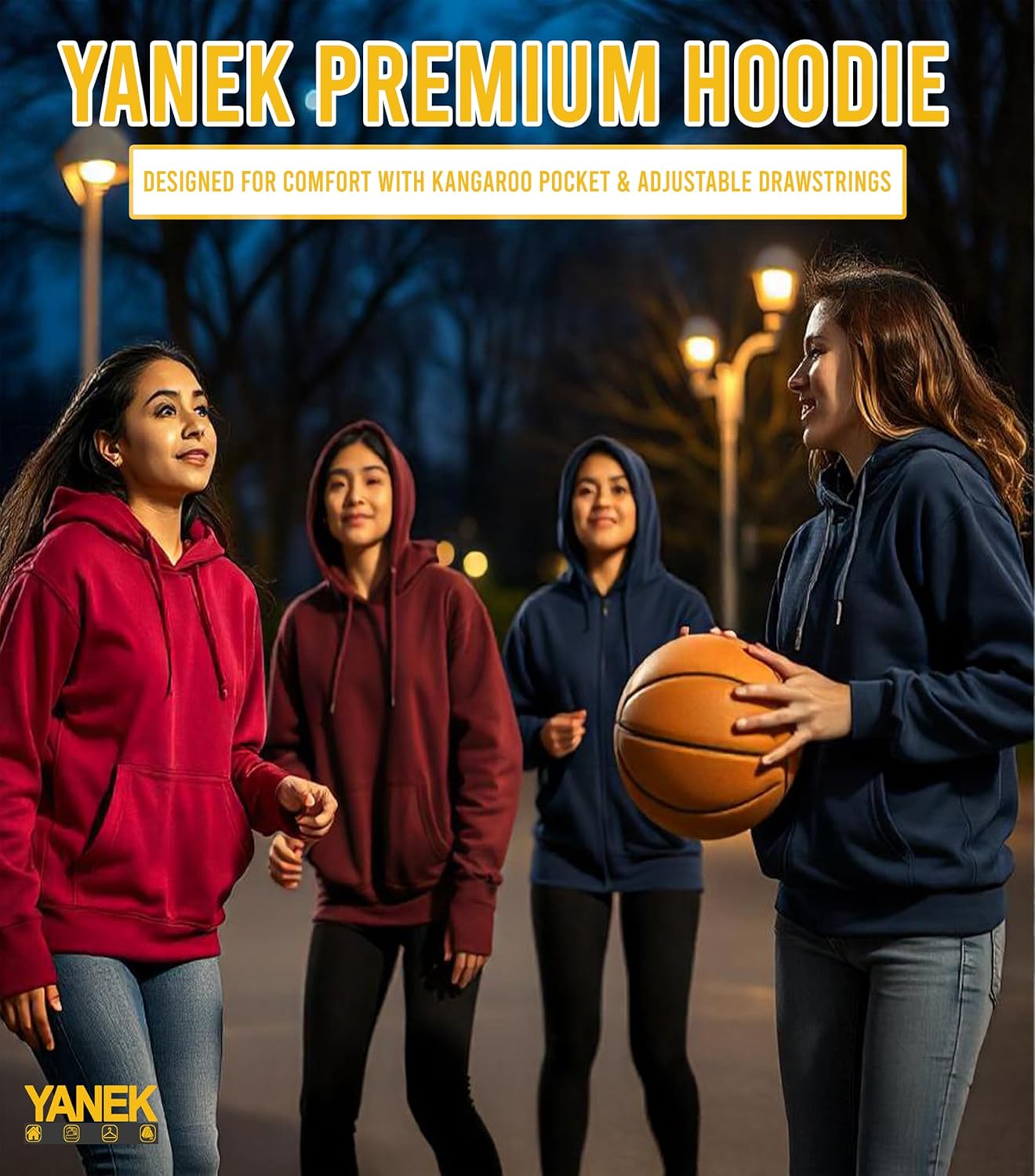 YANEK Super-Soft Turkish Fleece Hoodie Pullover | Premium Quality, Eco-Friendly, Warm & Durable Sweatshirt with Kangaroo Pocket, Adjustable Drawstrings, and Ribbed Cuffs for Men & Women