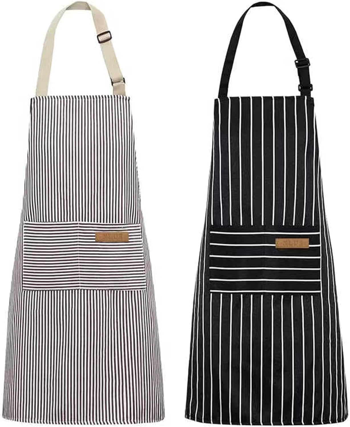 YANEK 2 Pack Kitchen Cooking Aprons for Men Women with 2 Pocket Adjustable Stripe Apron for Home Kitchen, BBQ Restaurant, Chef Apron, Cooking Apron, Baking Gardening