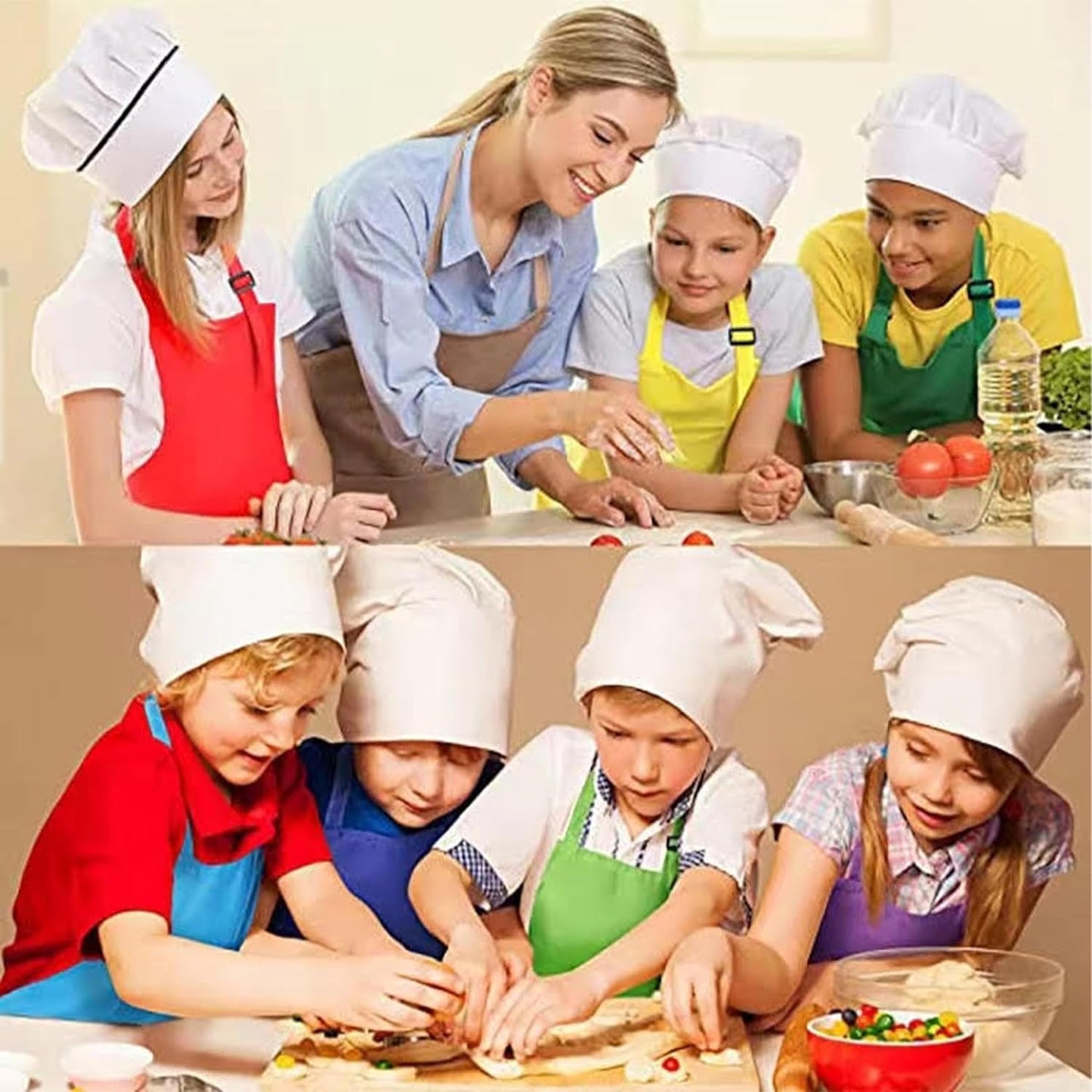YANEK Kids Apron and Chef Hat Cooking Set, Adjustable Children Kitchen Chef Apron with 2 Pocket & Chef hat | Chef costume for kids, kids apron for painting set, Baking, Cooking (5-12 years)