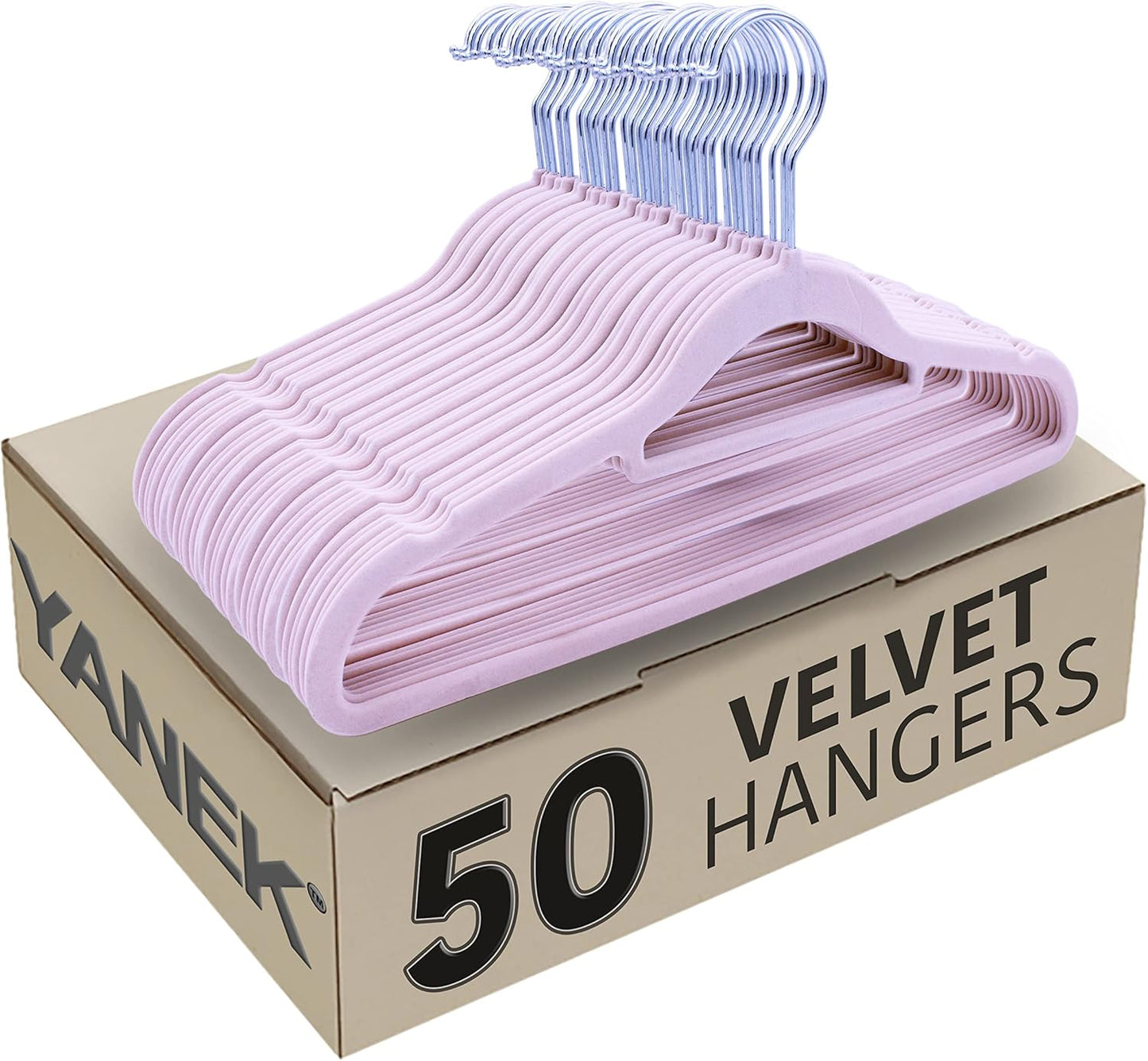 YANEK Non-Slip Velvet Hangers | Ultra Thin | Heavy Duty | 360° Rotating Hook | For Suit, Dress, Shirts (White, 50)