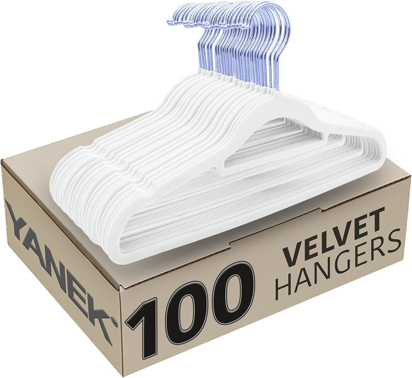 YANEK Non-Slip Velvet Hangers | Ultra Thin | Heavy Duty | 360° Rotating Hook | For Suit, Dress, Shirts (White, 50)
