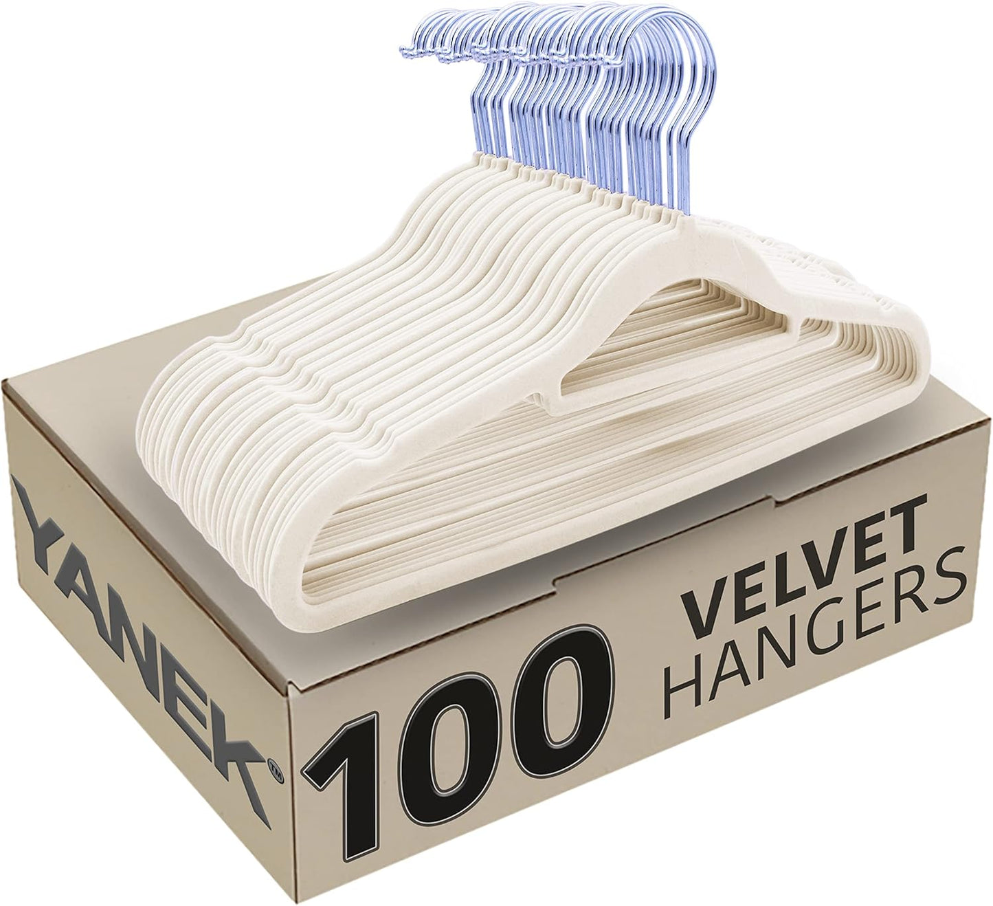 YANEK Non-Slip Velvet Hangers | Ultra Thin | Heavy Duty | 360° Rotating Hook | For Suit, Dress, Shirts (White, 50)