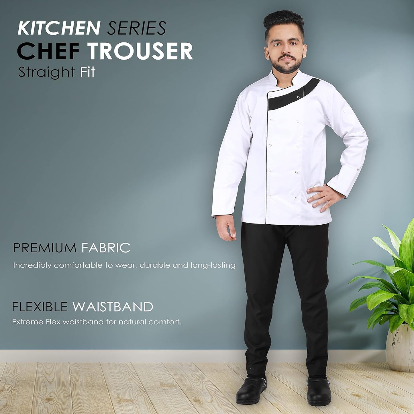 YANEK Chef Trousers | Unisex Regular Fit Chef Pants with Elastic Waistband & Drawstring | Kitchen Uniform for Men & Women | For Kitchen, Bakery, Café, Restaurant